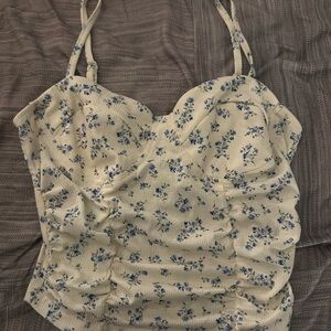 SHEIN Cream and Blue Floral Camisole